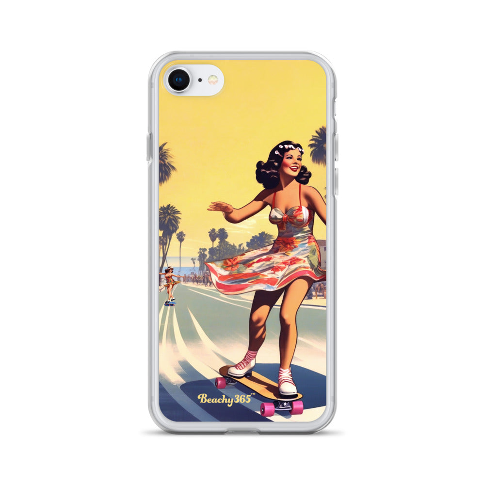 Retro Beach Skateboard Lady iPhone Case