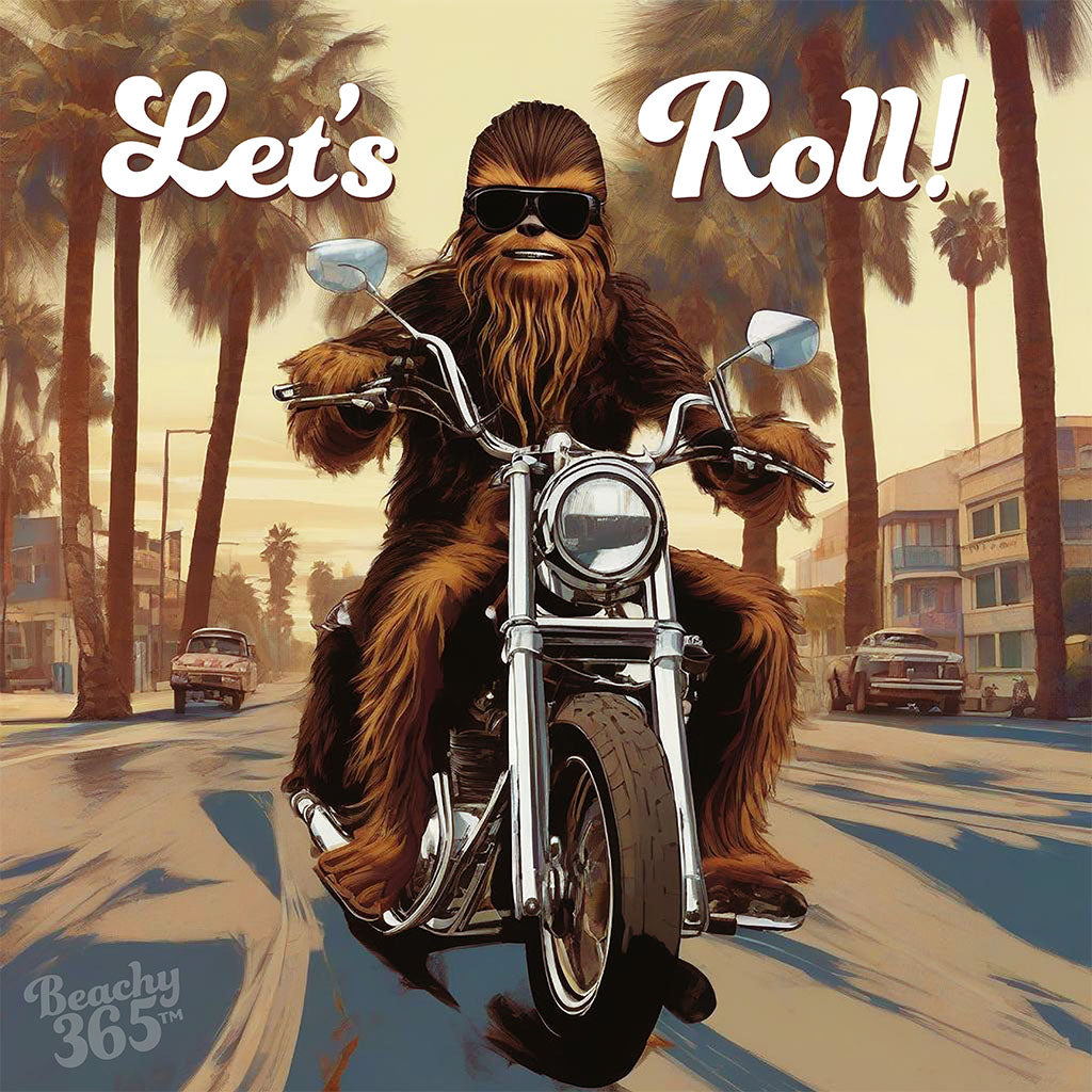 Let's Roll - Bigfoot Riding Motorcycle at the Beach