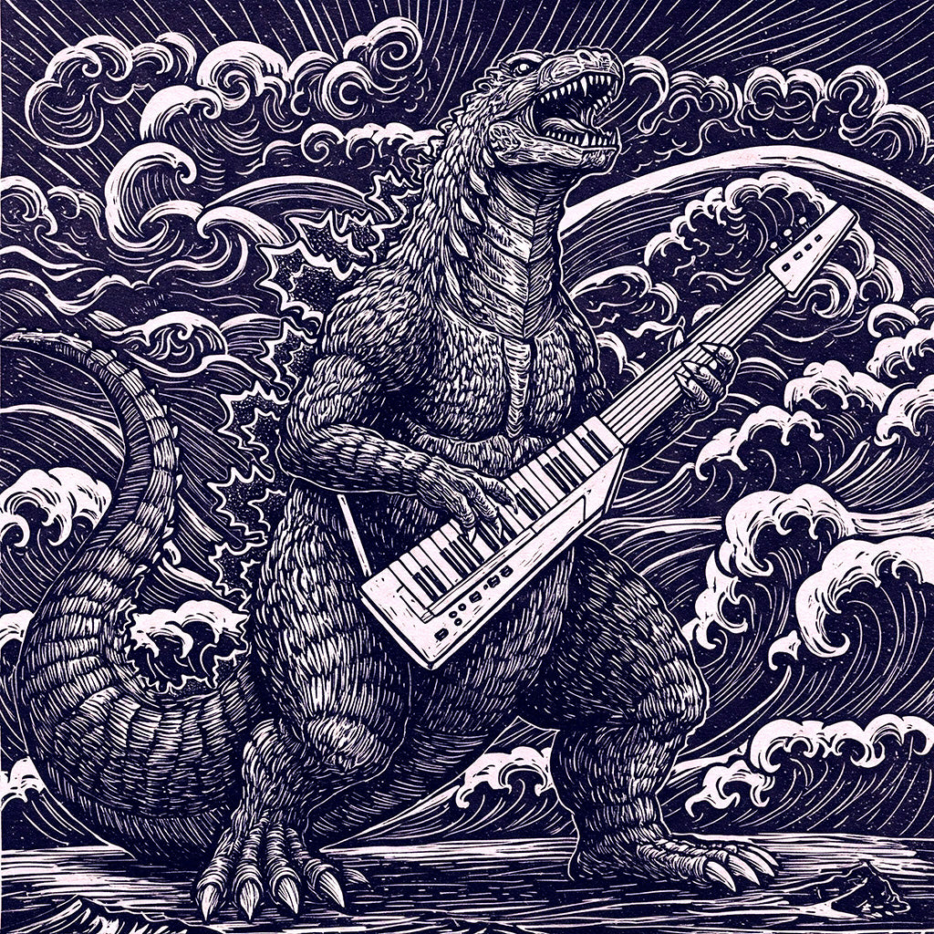 Lizard Monster Playing Keytar Comfort Colors Tee