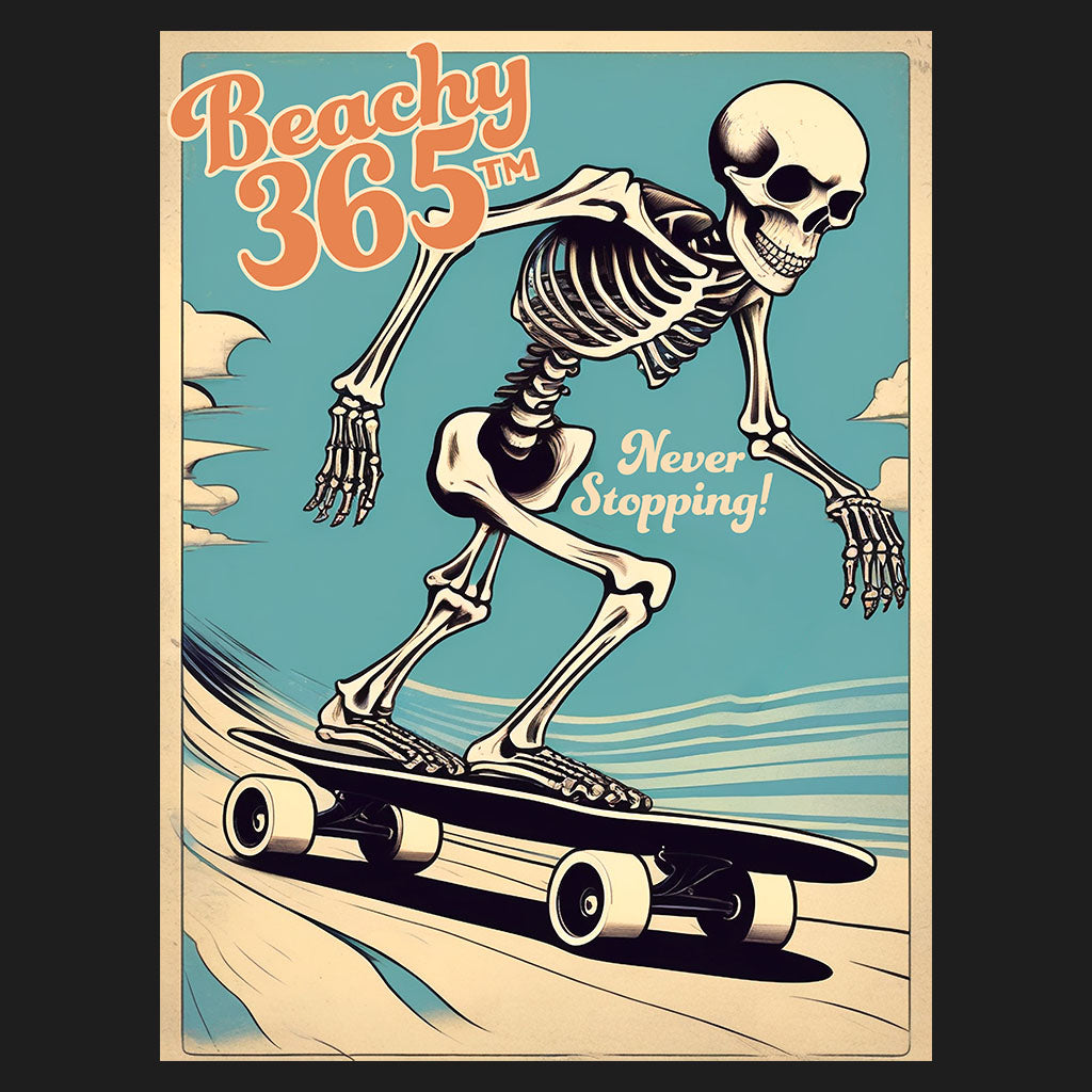 Never Stopping - Vintage Skateboarding Skeleton Tee