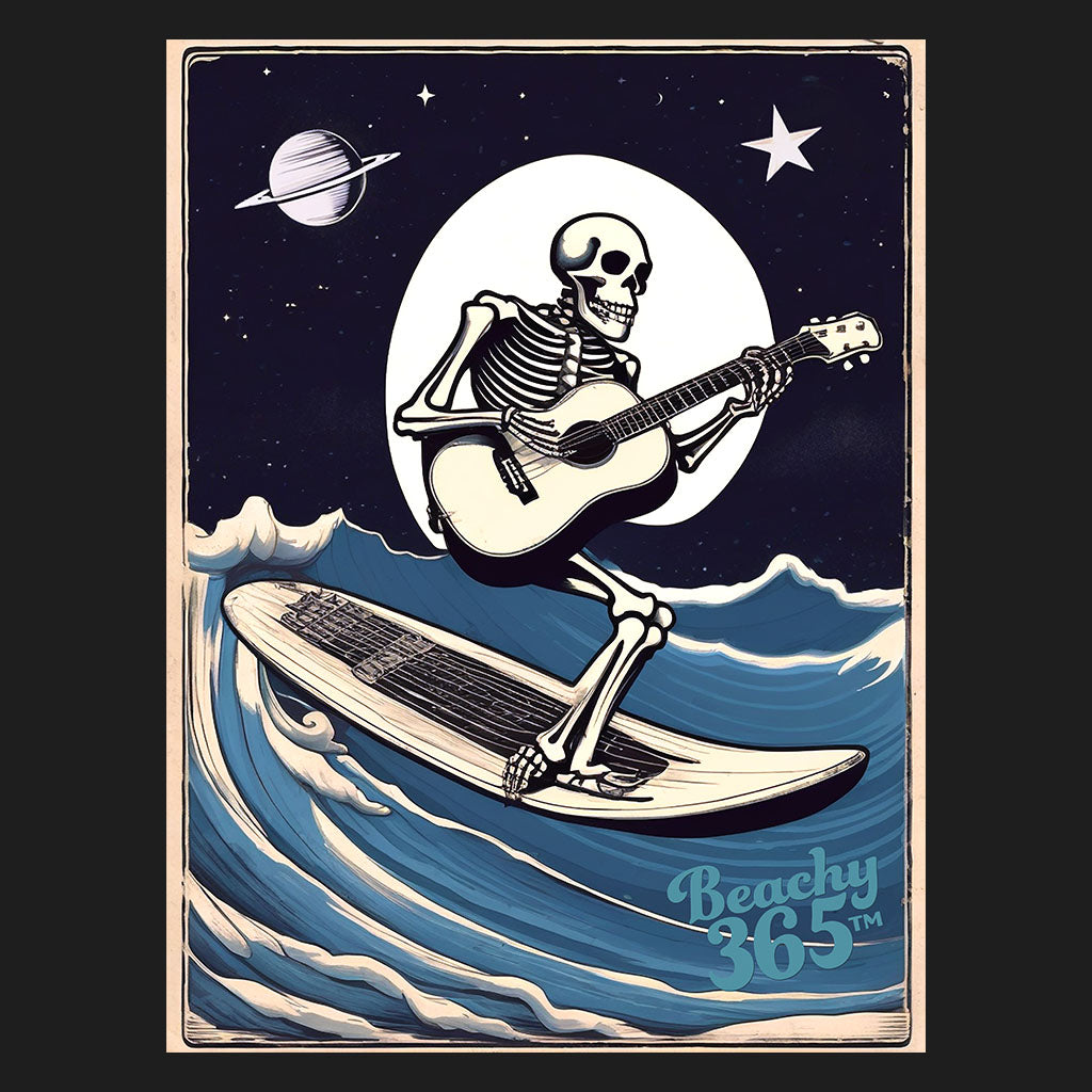 Skeleton Playing Guitar Surfing Tee