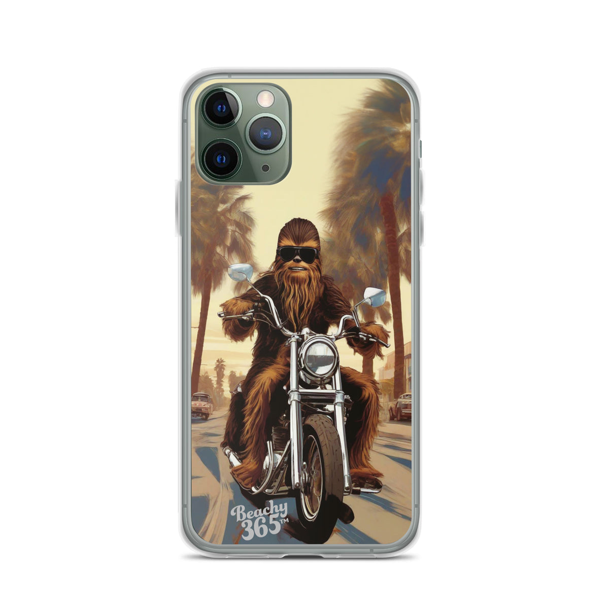 Bigfoot Riding Motorcycle at the Beach iPhone Case