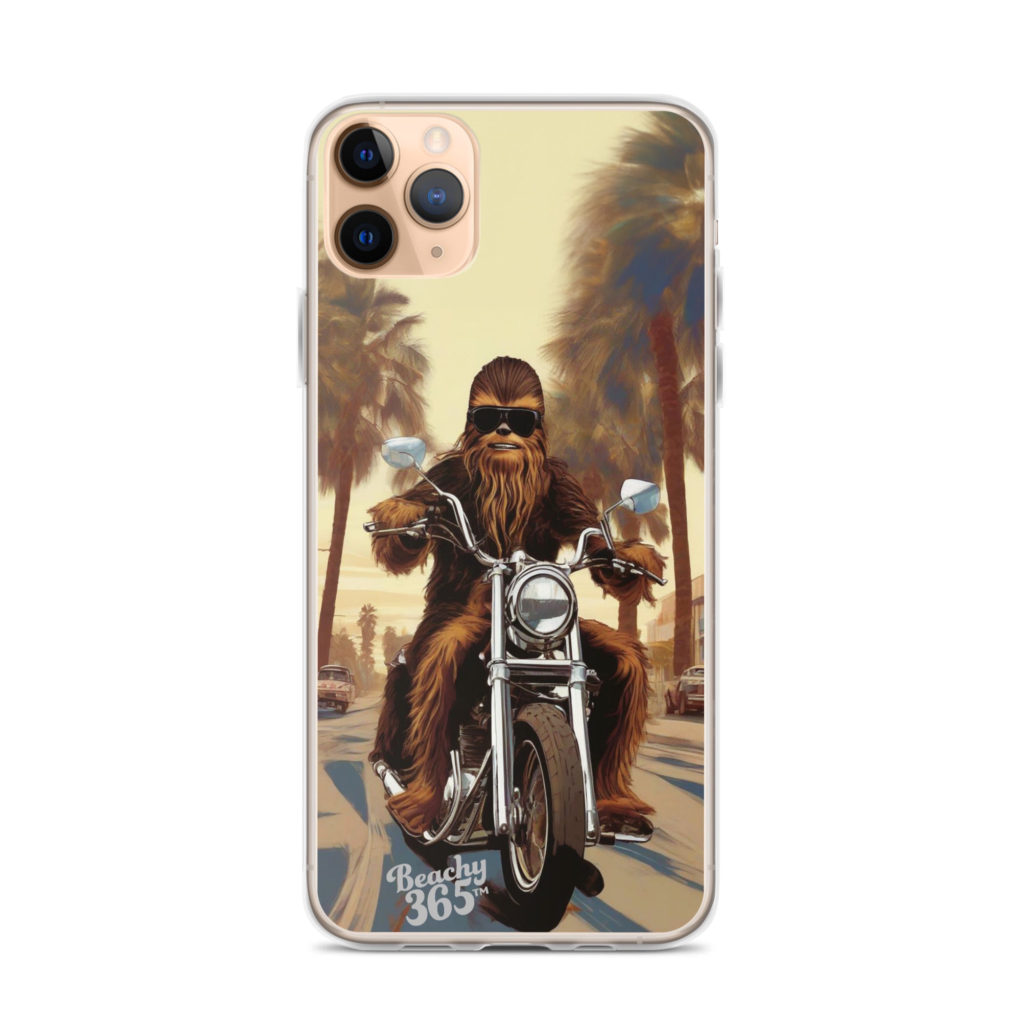 Bigfoot Riding Motorcycle at the Beach iPhone Case