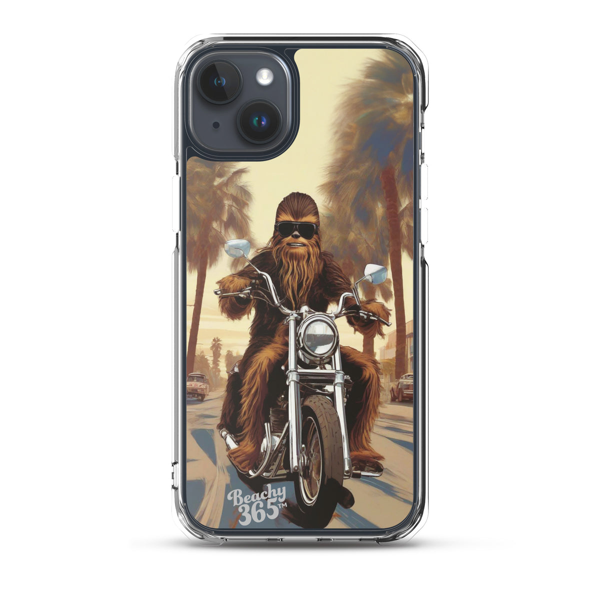 Bigfoot Riding Motorcycle at the Beach iPhone Case