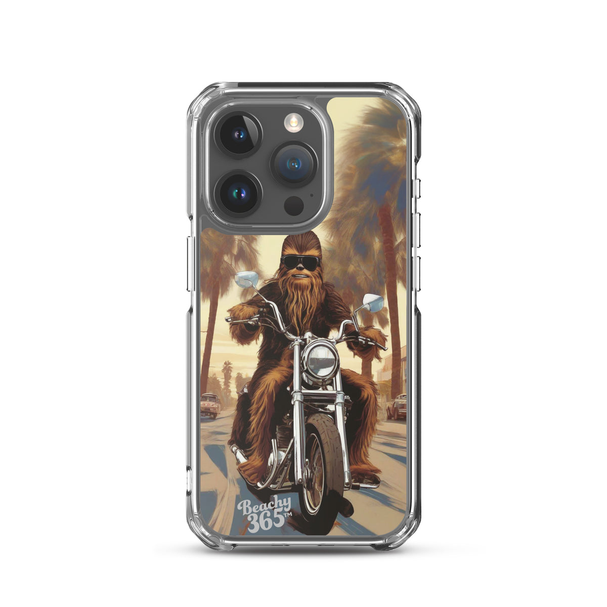 Bigfoot Riding Motorcycle at the Beach iPhone Case