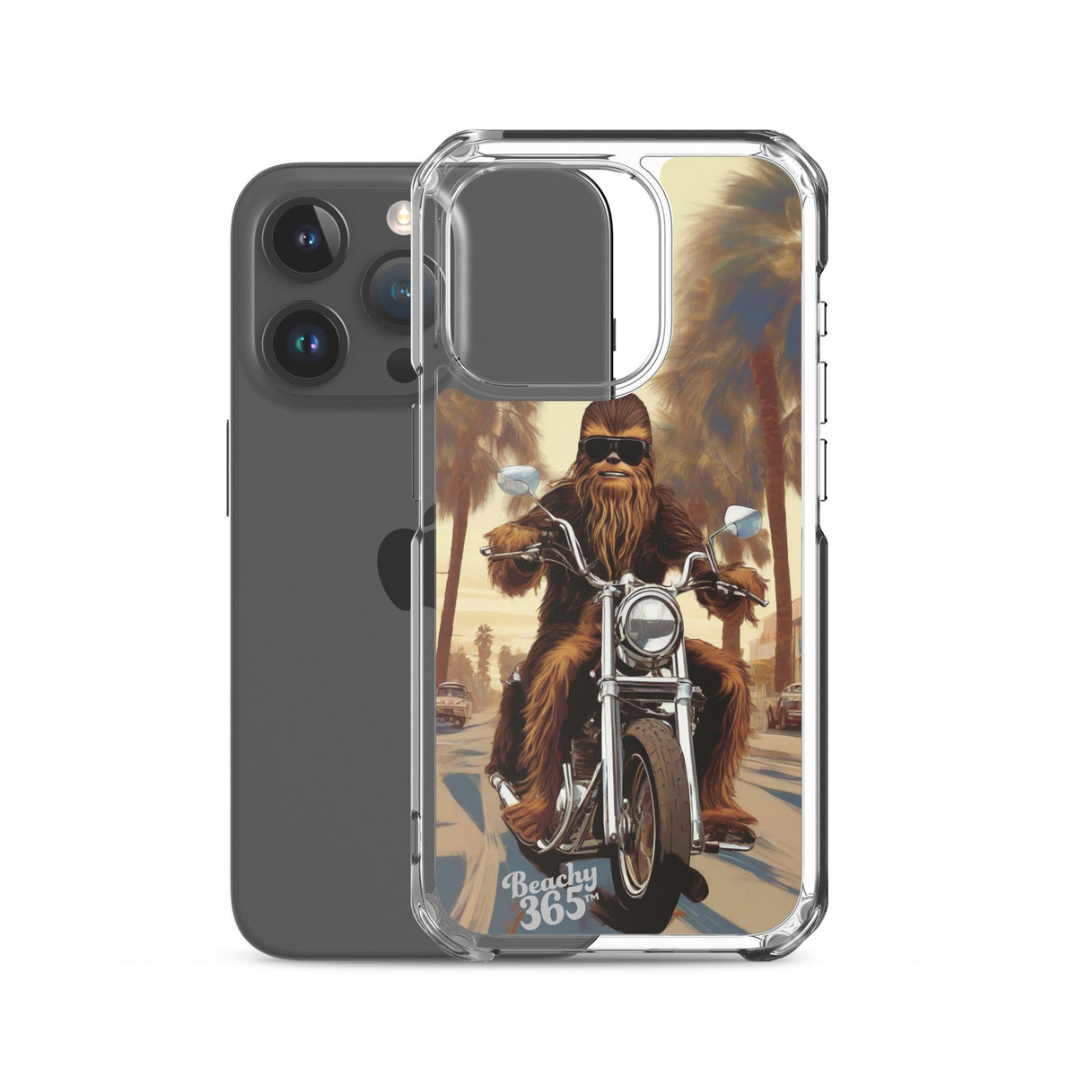 Bigfoot Riding Motorcycle at the Beach iPhone Case