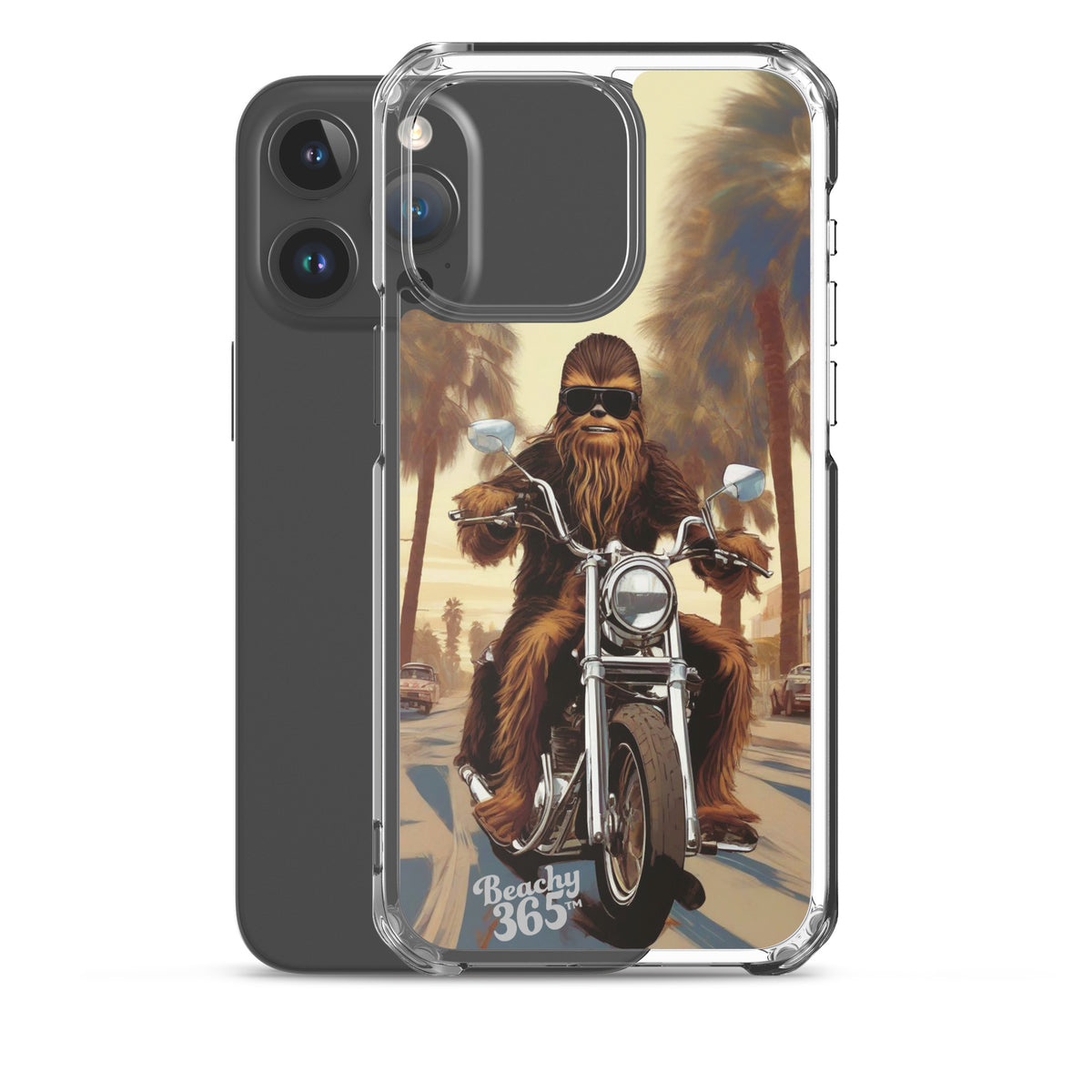 Bigfoot Riding Motorcycle at the Beach iPhone Case