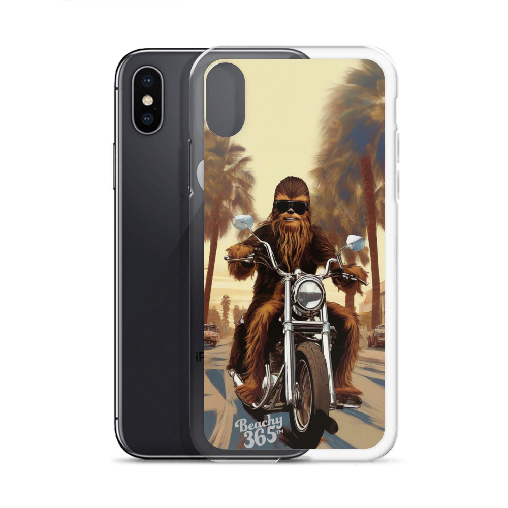 Bigfoot Riding Motorcycle at the Beach iPhone Case