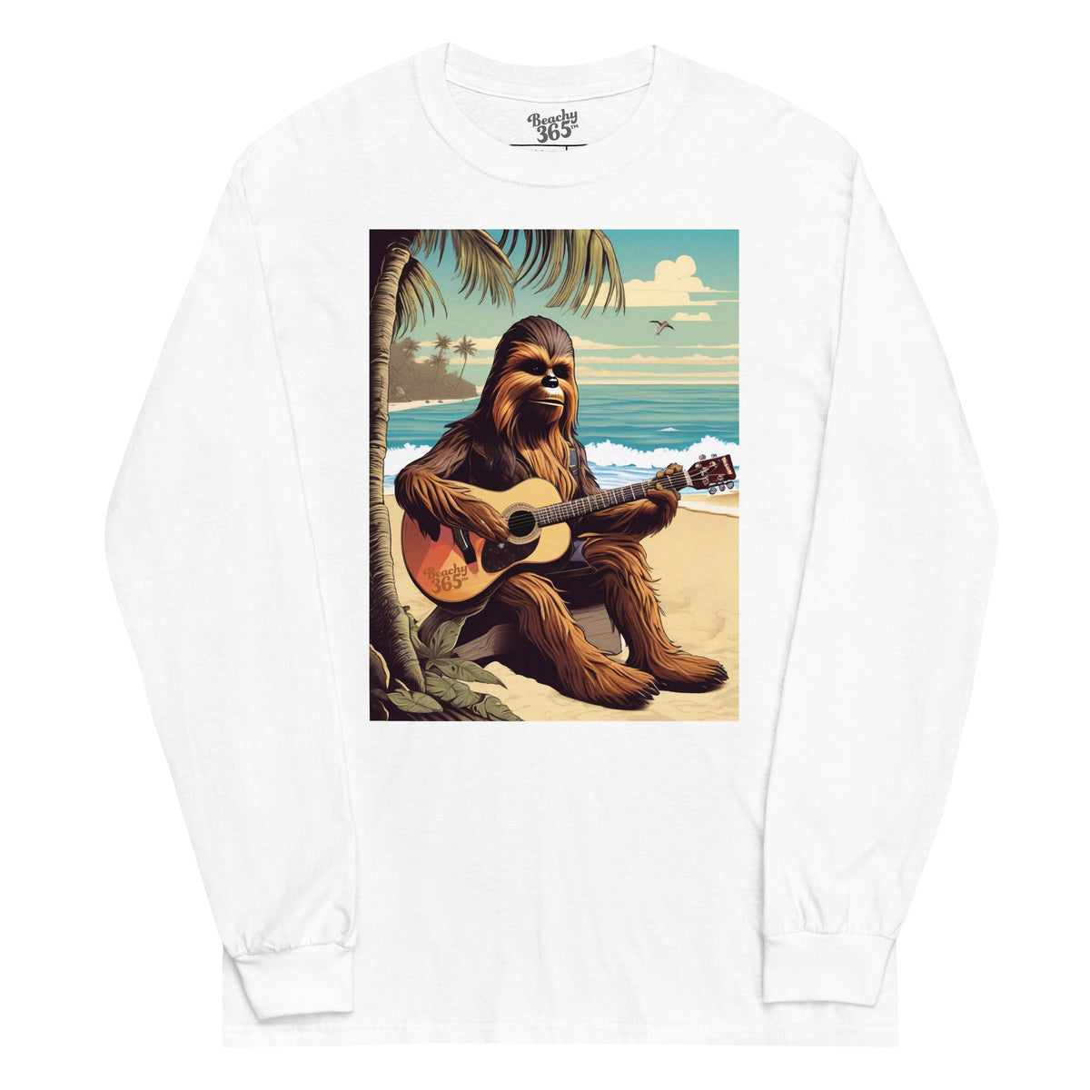 Bigfoot Playing Guitar on the Beach Long Sleeve Tee