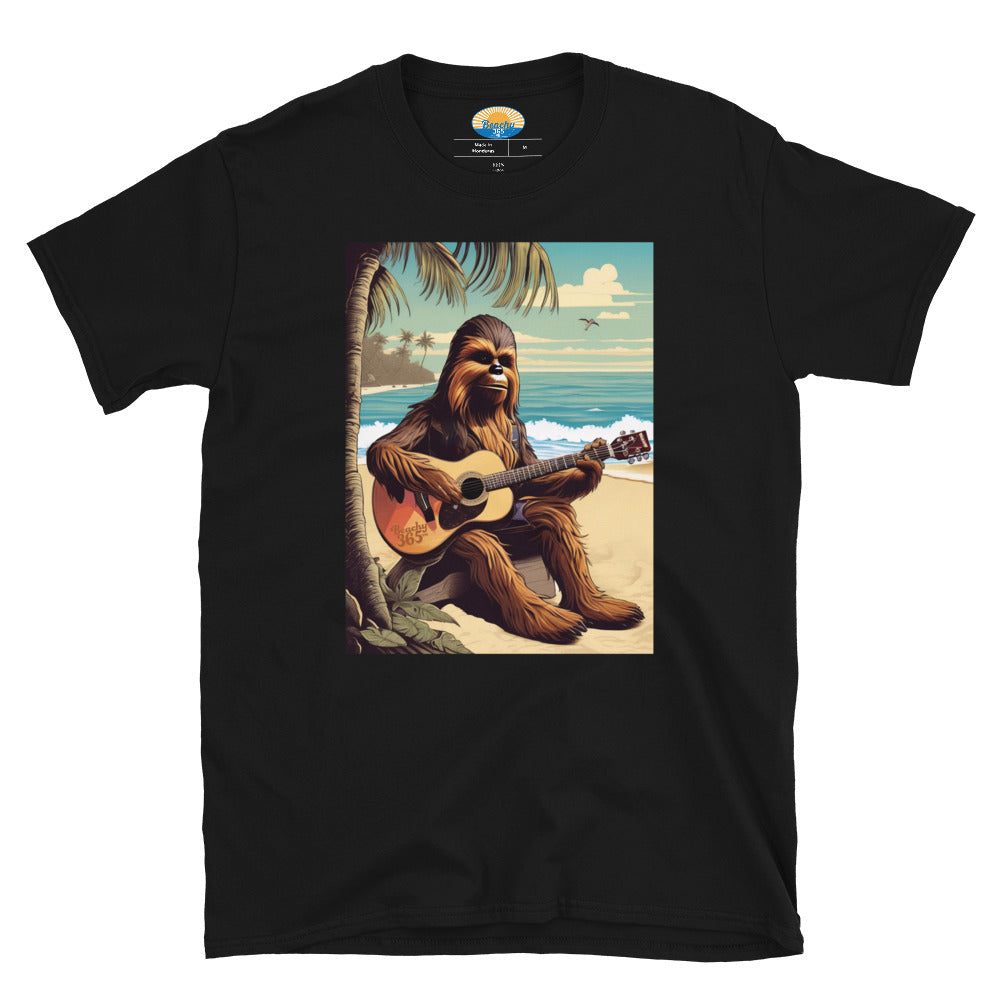 Bigfoot Playing Guitar on the Beach Tee