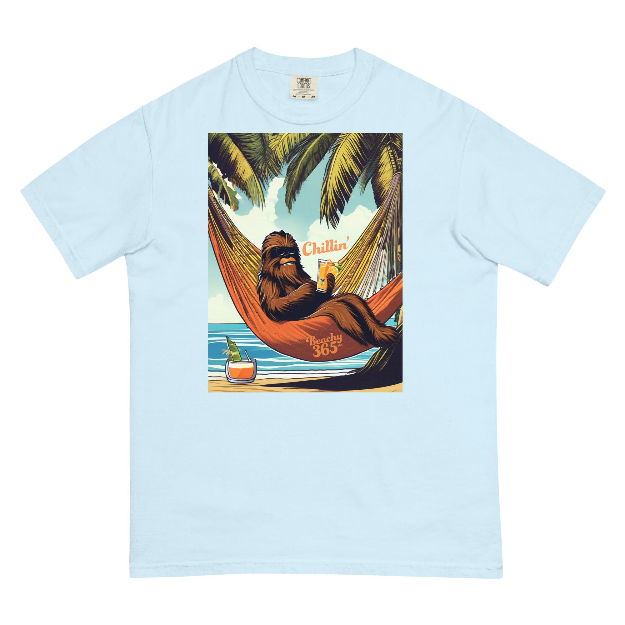 bigfoot hängematte Chillin' Bigfoot in Hammock with Tropical Drink Comfort Colors Tee Chambray / 3XL