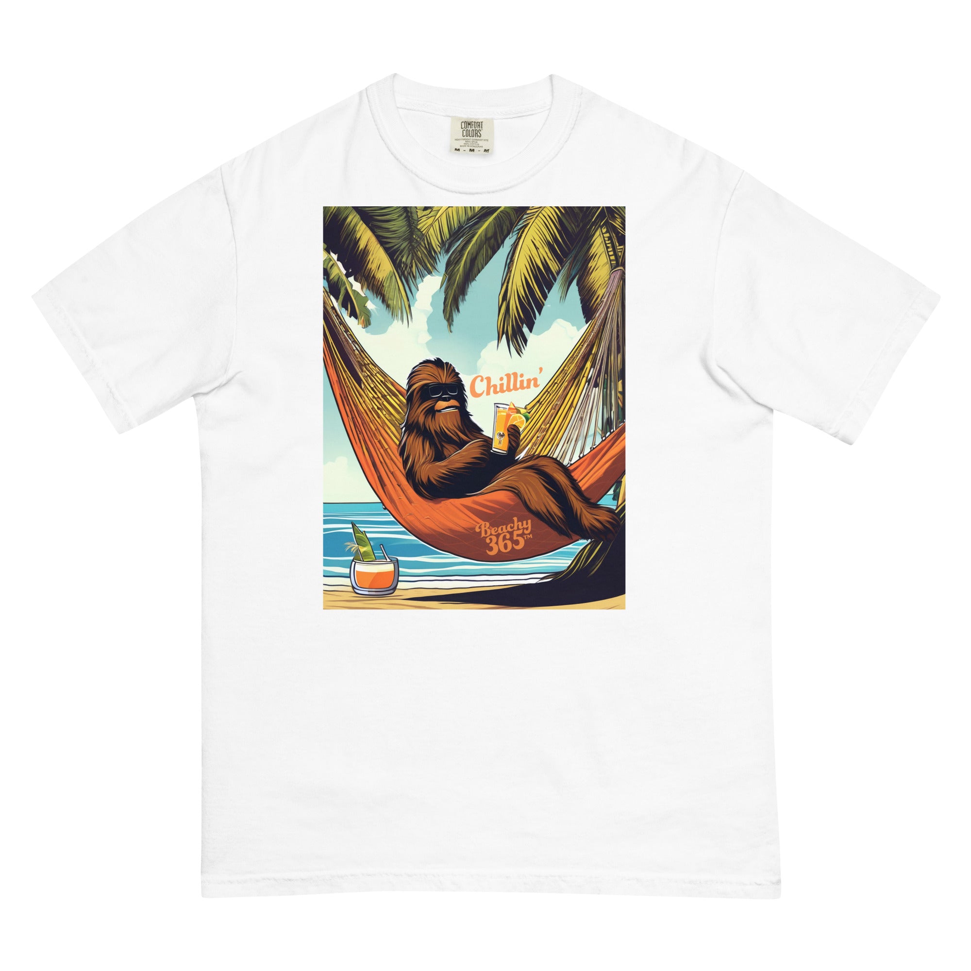 Chillin' Bigfoot in Hammock with Tropical Drink Comfort Colors Tee White / XL