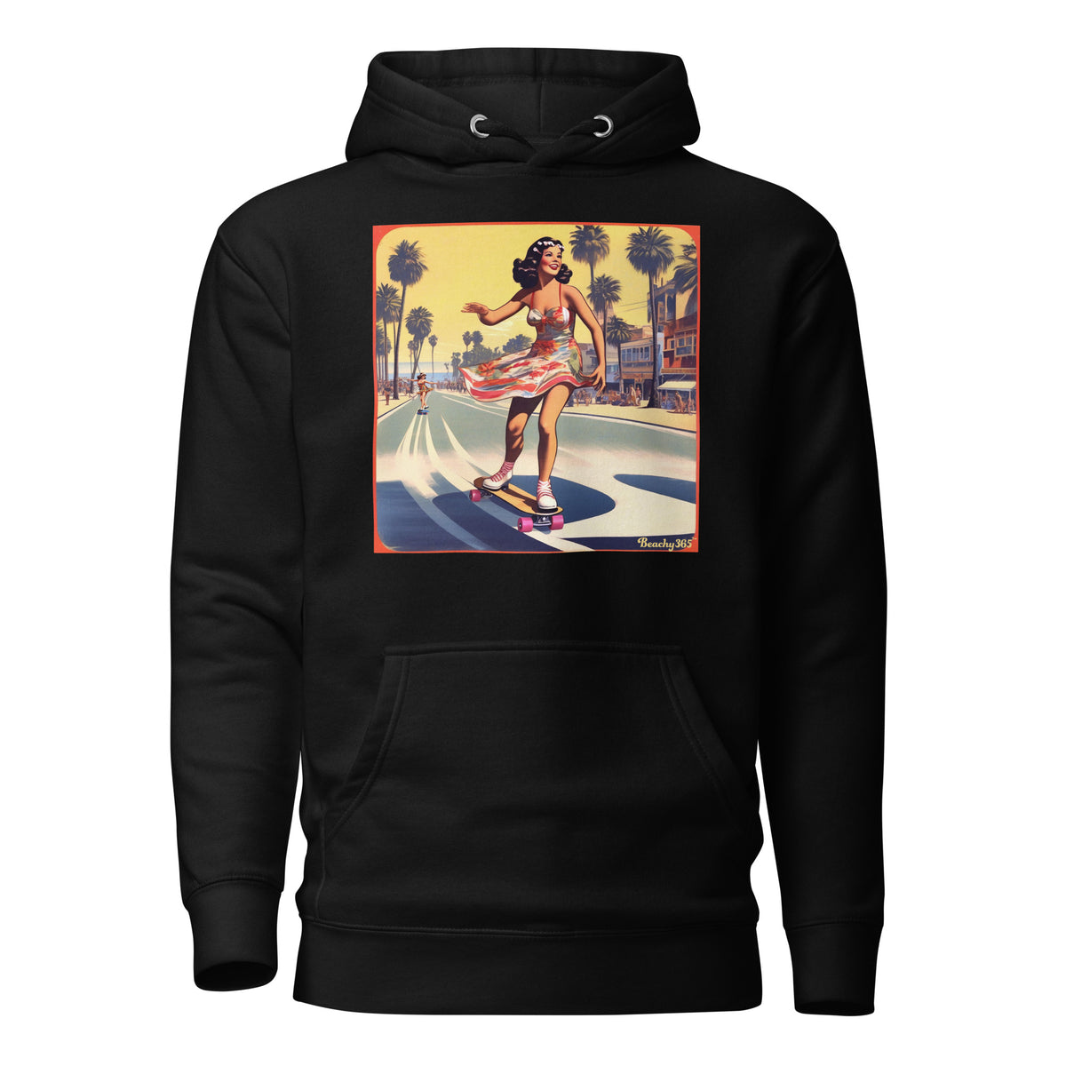 Retro Beach Skateboard Lady Hoodie