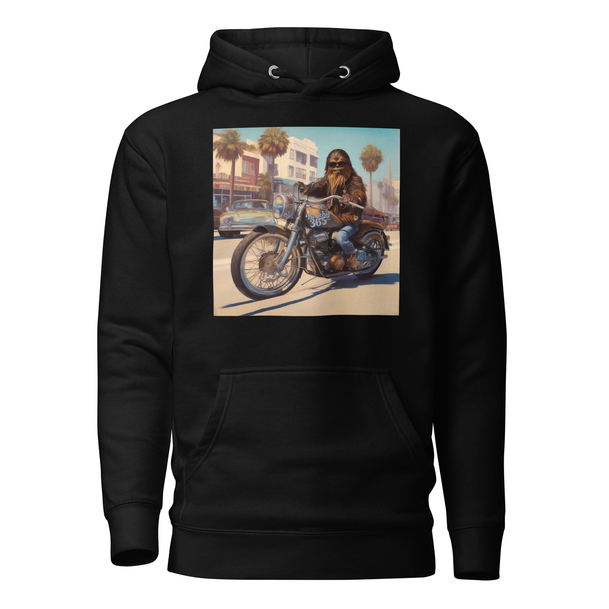 Beach-Cruising Motorcycle Bigfoot in Jeans Hoodie