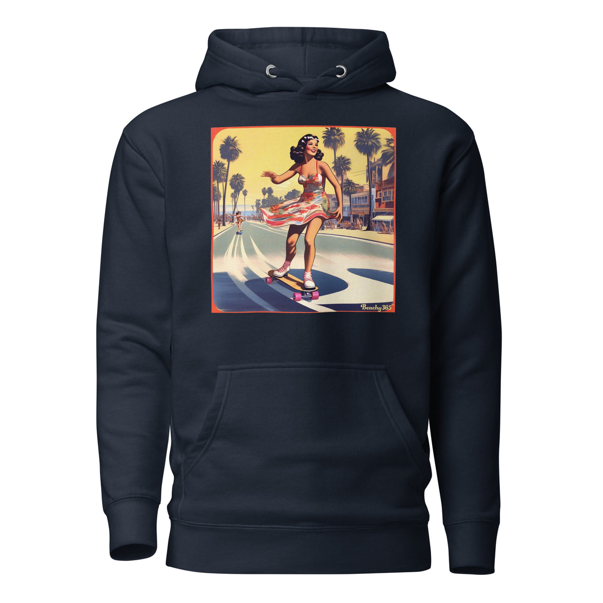 Retro Beach Skateboard Lady Hoodie