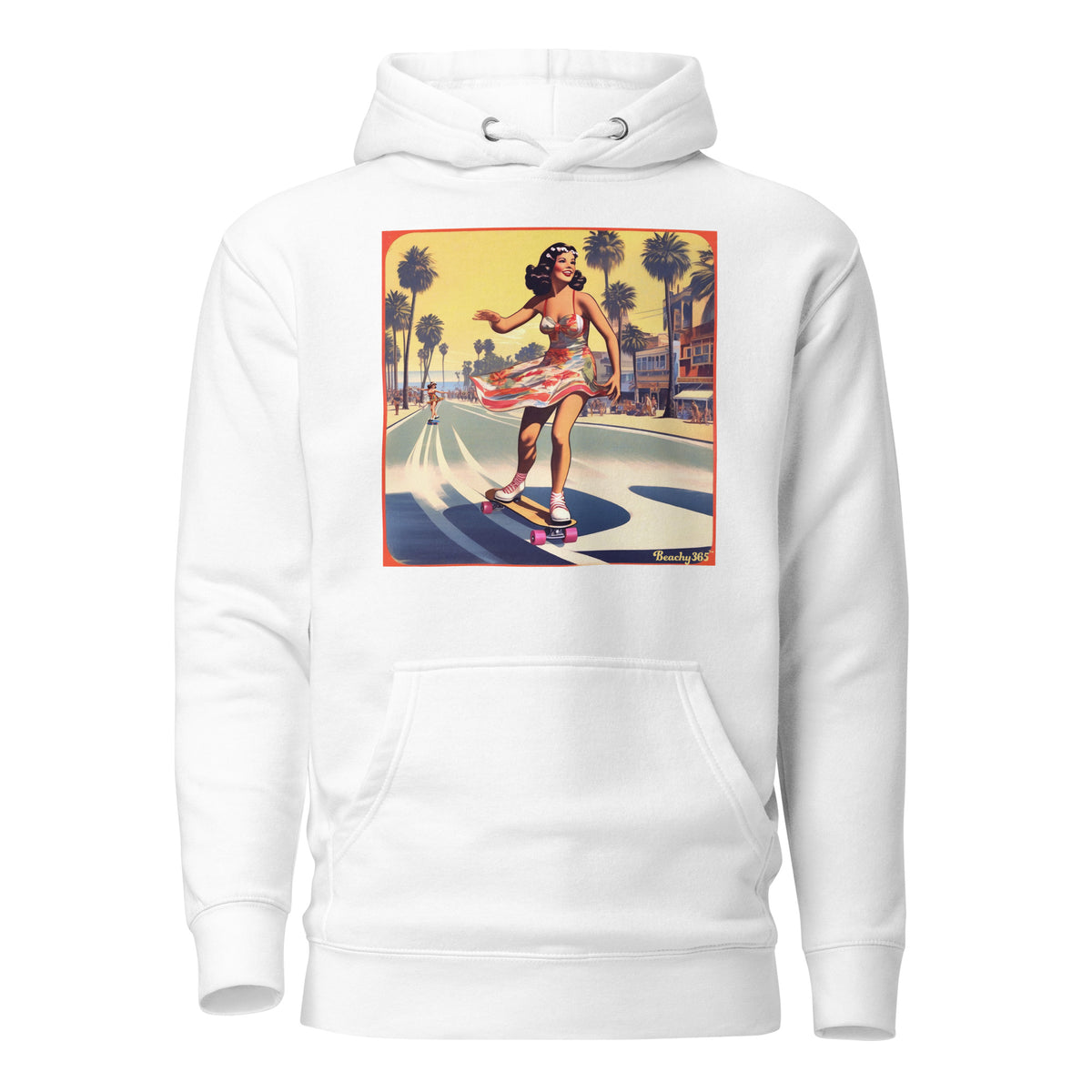 Retro Beach Skateboard Lady Hoodie