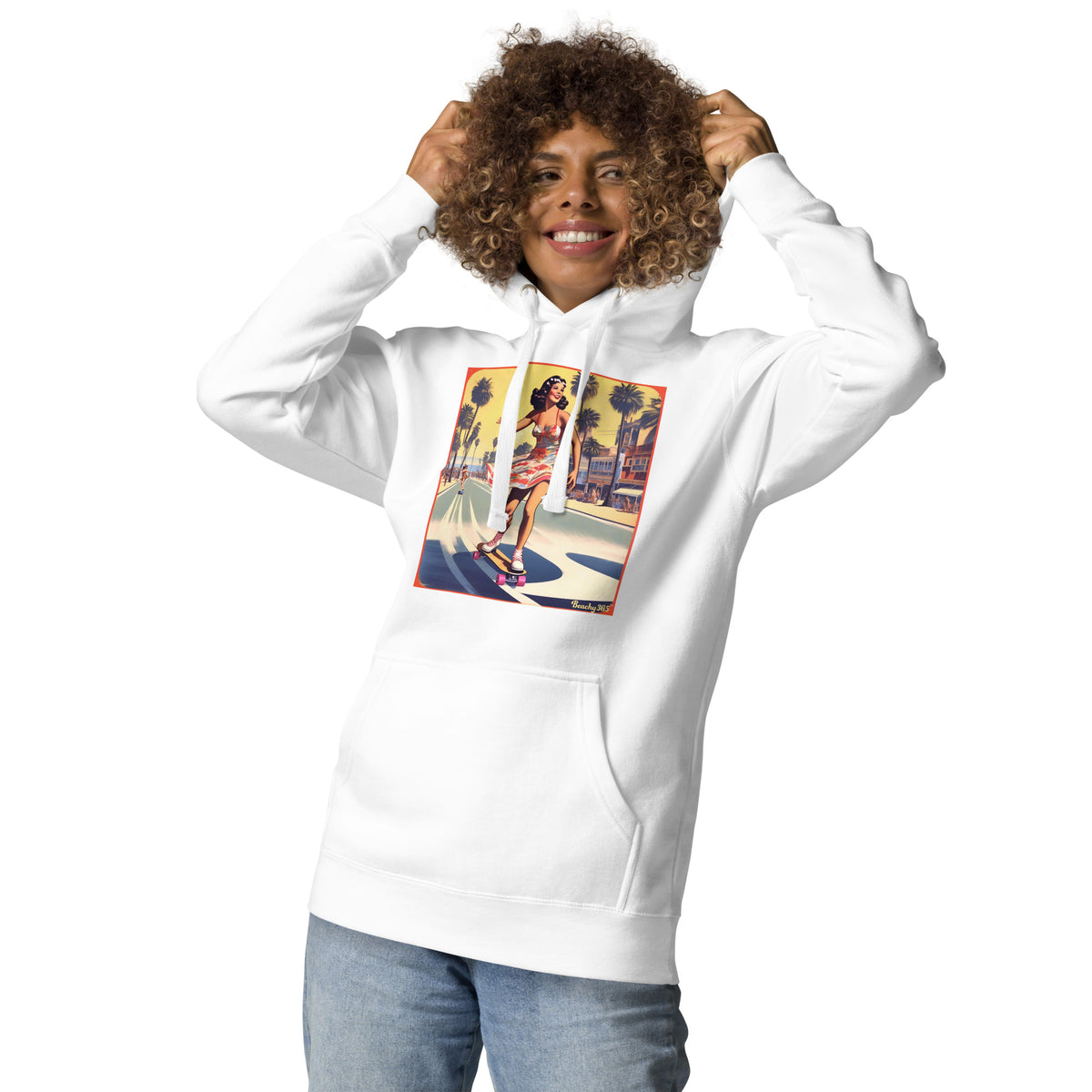 Retro Beach Skateboard Lady Hoodie