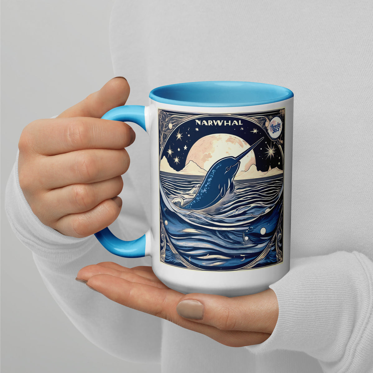 Happy Narwhal Mug with Blue Accents