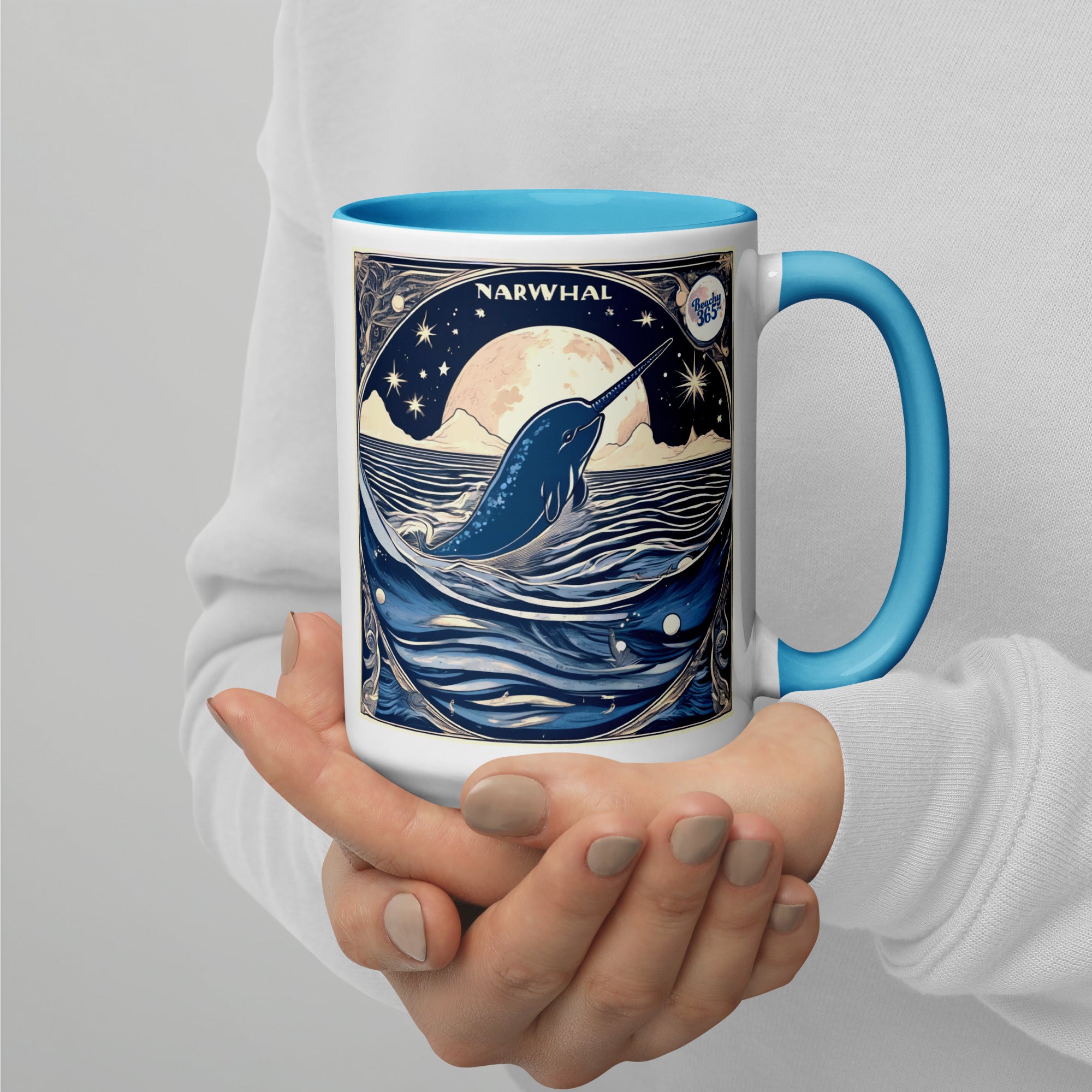 Happy Narwhal Mug with Blue Accents