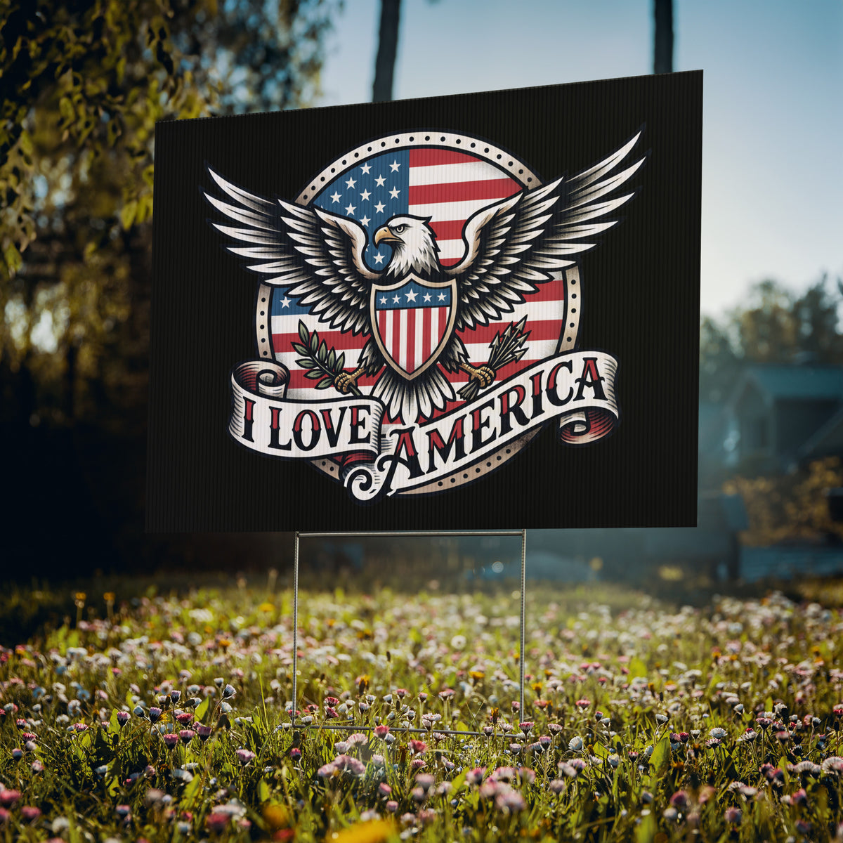 I Love America - Eagle Emblem Yard Sign