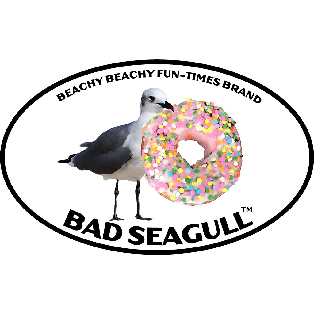 Bad Seagull with Doughnut Surf Sticker - Oval