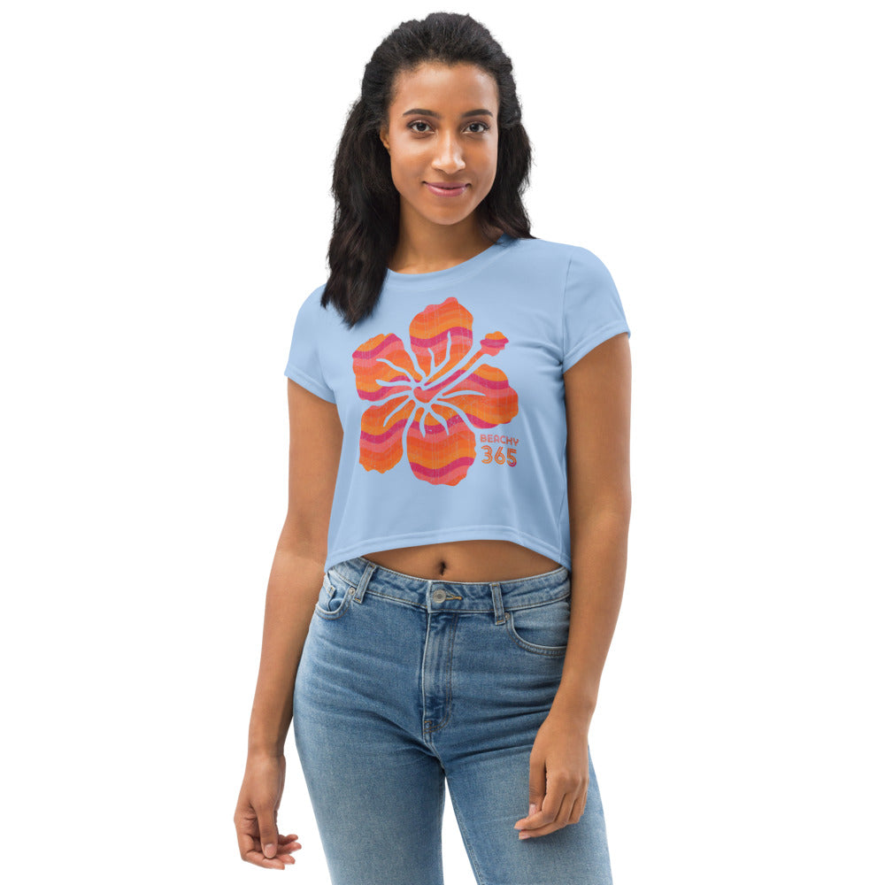 Tropical Sunset Flower Vintage Crop Tee
