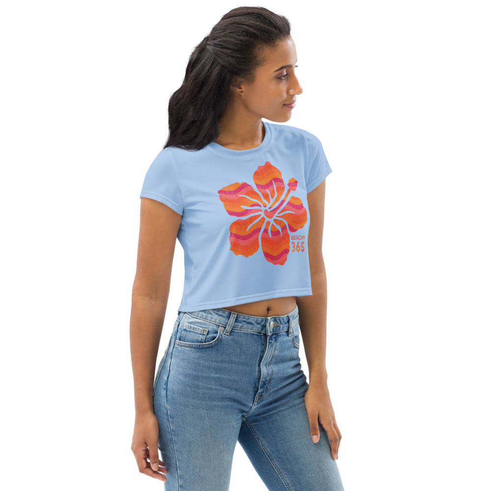 Tropical Sunset Flower Vintage Crop Tee