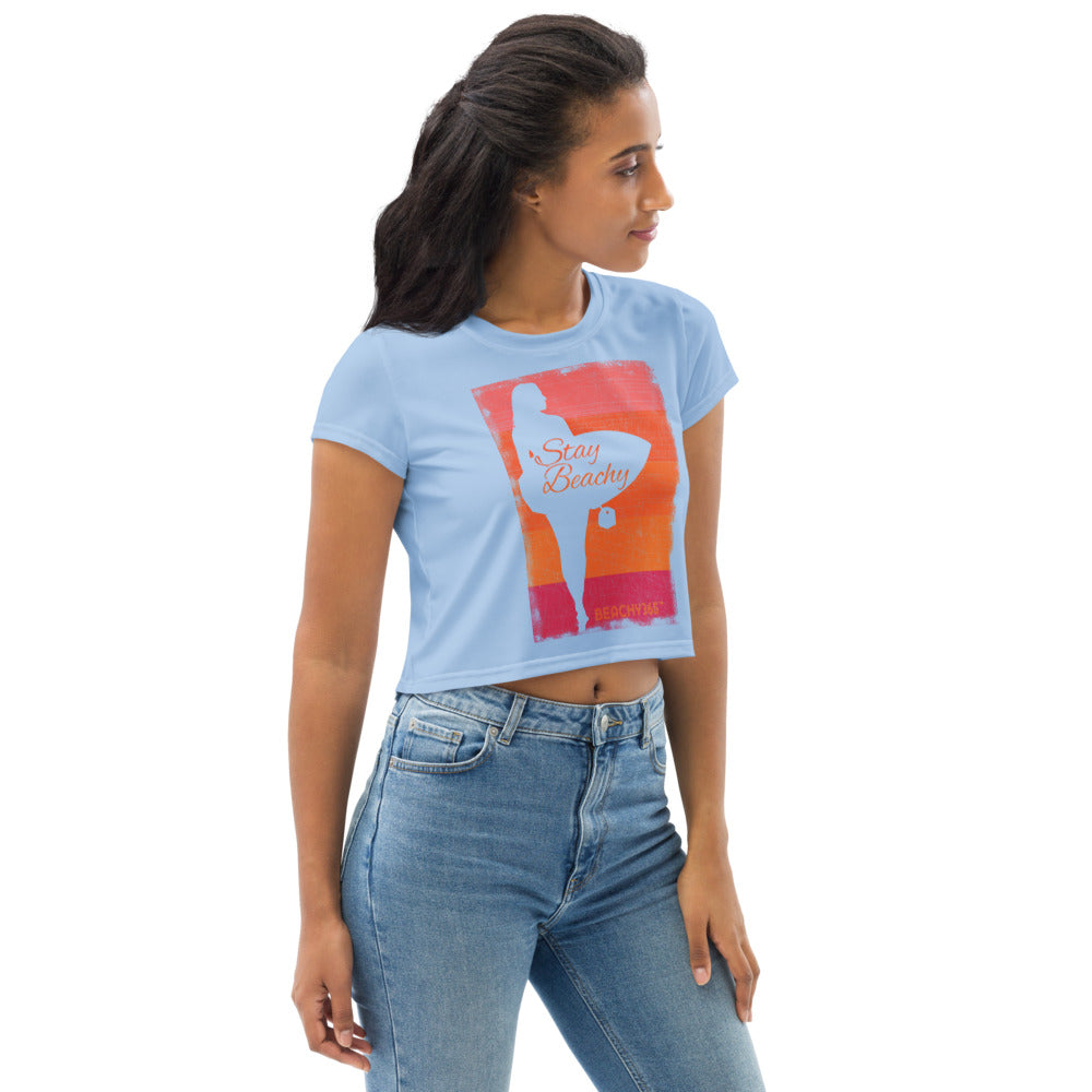 Tropical Sunset Surfer Girl Vintage Crop Tee