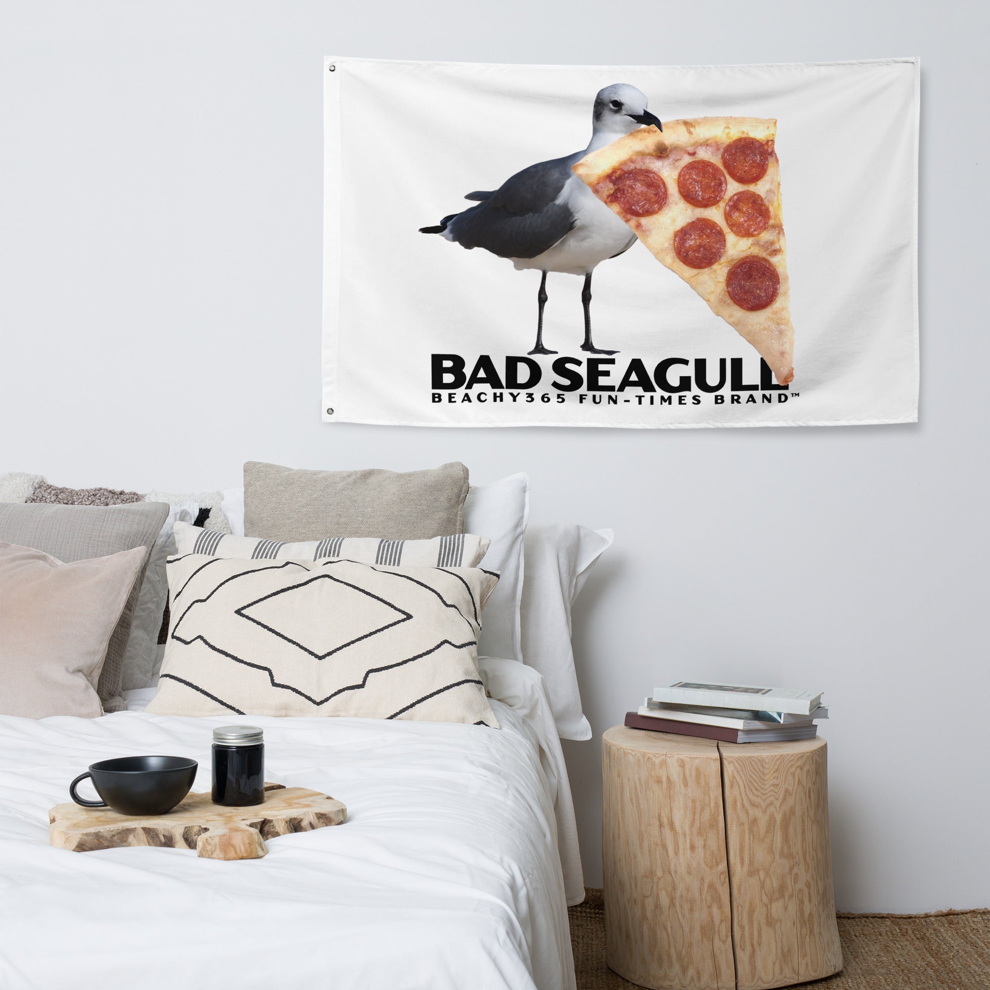 Bad Seagull Jumbo Pizza Logo Flag