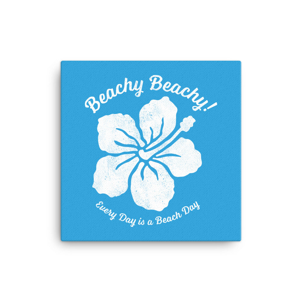 Beachy Beachy Vintage Tropical Flower on Blue Canvas Wall Art