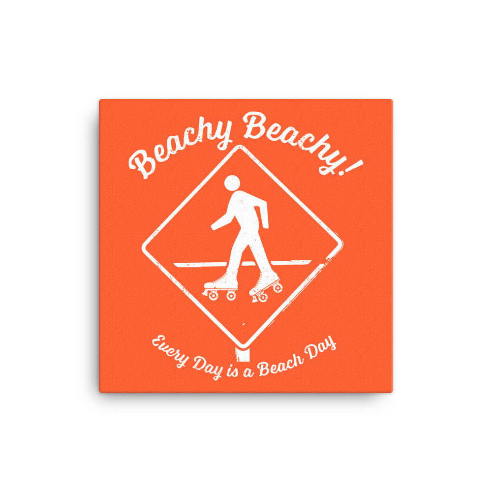 Beachy Beachy Vintage Rollerskater Crossing on Orange Canvas Wall Art