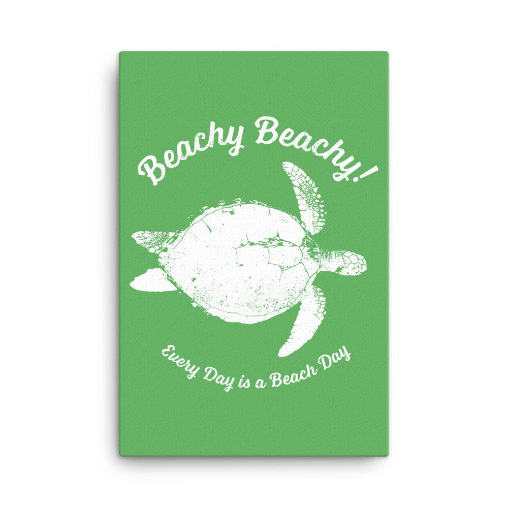 Beachy Beachy Vintage Sea Turtle on Green Canvas Wall Art