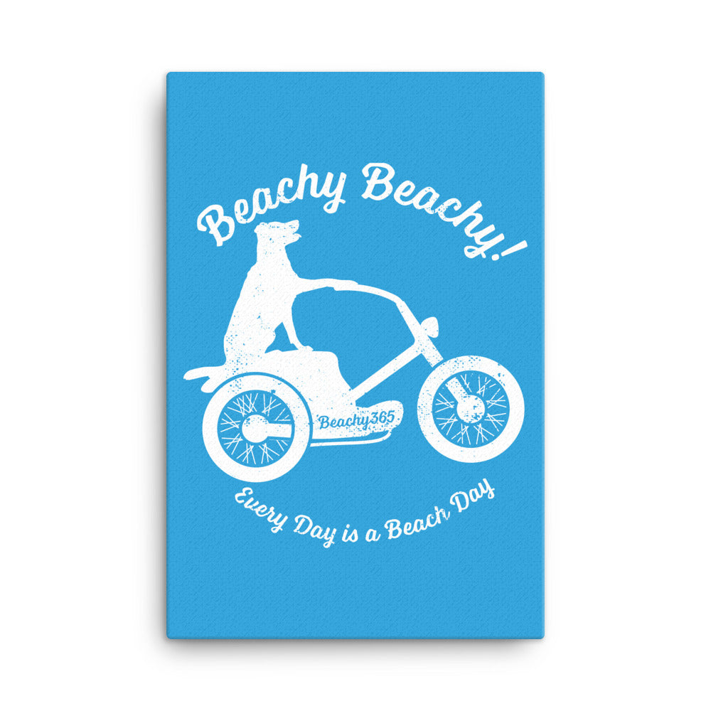Beachy Beachy Vintage Scooter-Dog on Blue Canvas Wall Art