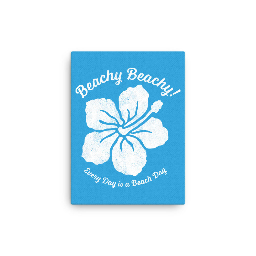 Beachy Beachy Vintage Tropical Flower on Blue Canvas Wall Art