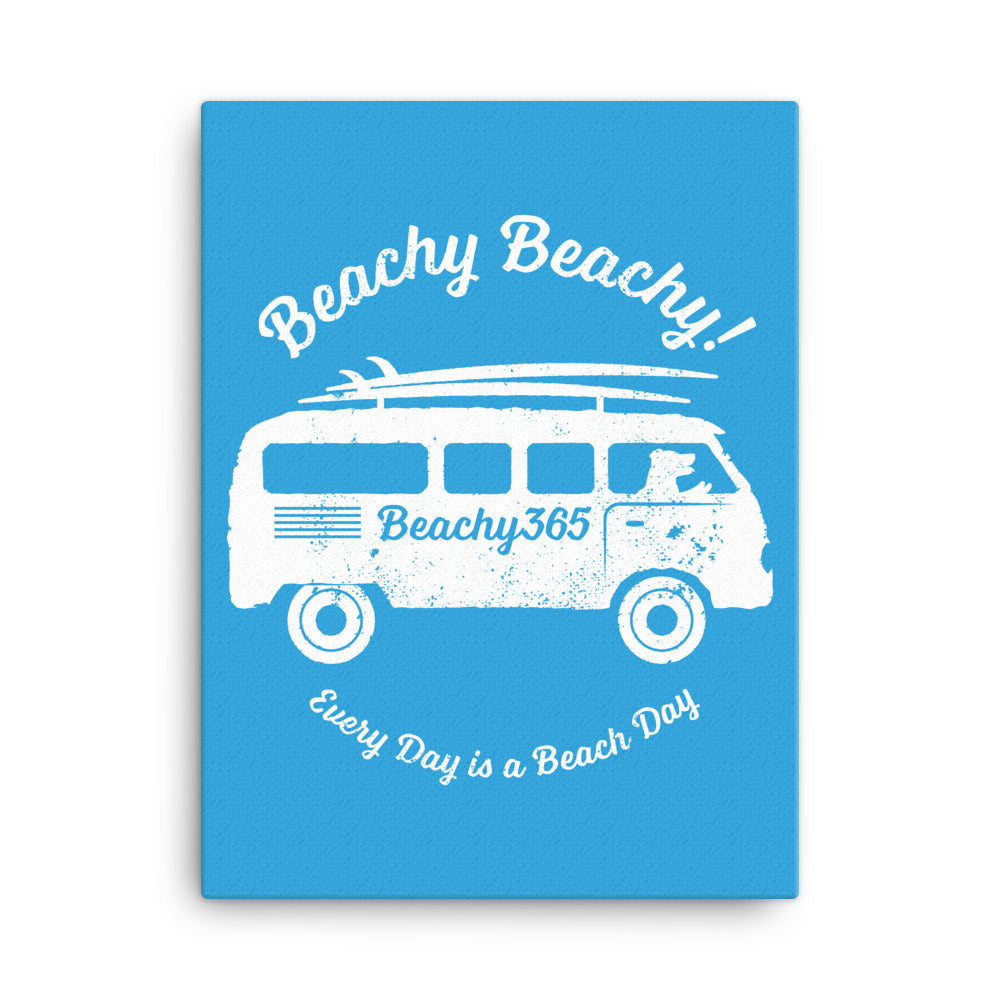 Beachy Beachy Vintage Surfbus Dog on Blue Canvas Wall Art