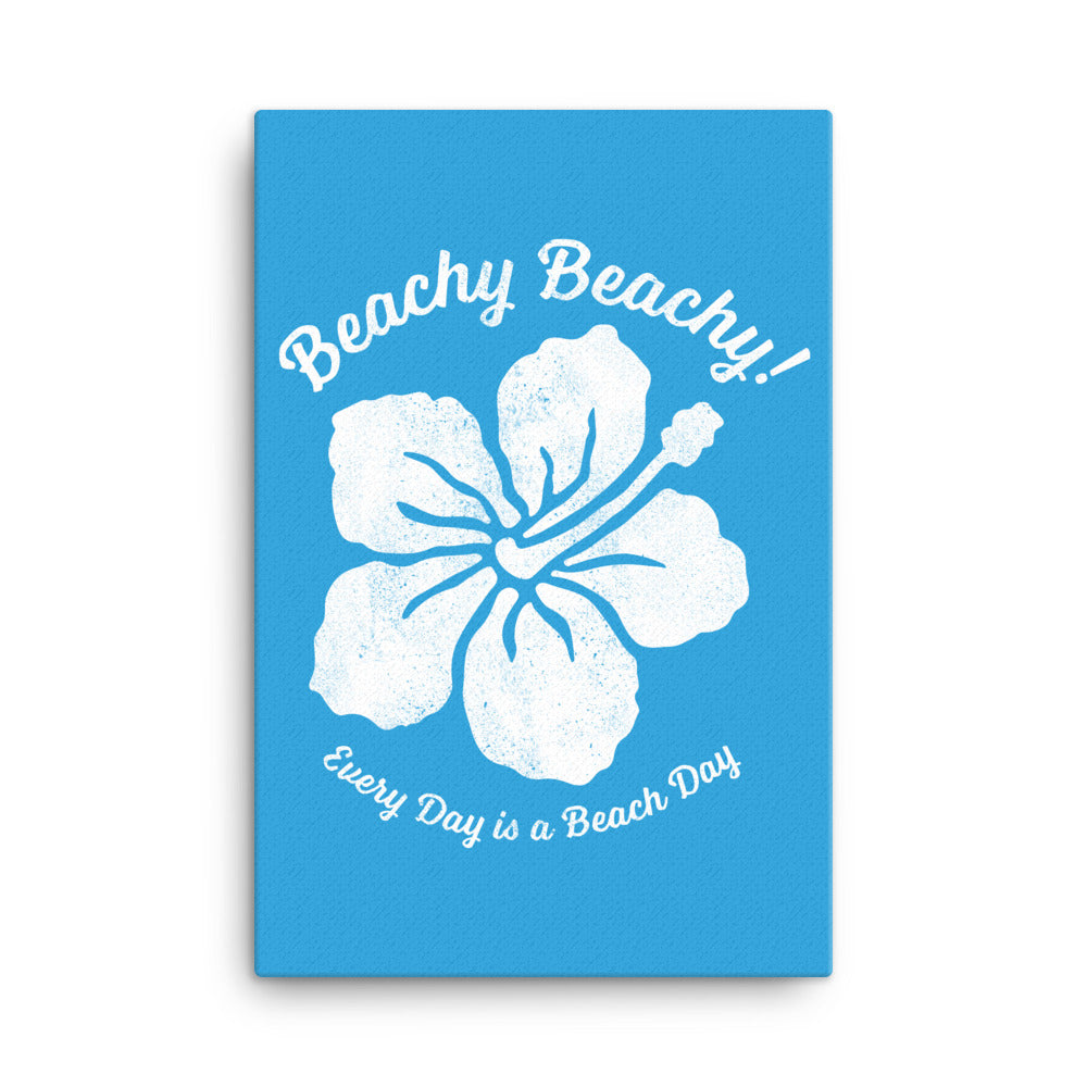 Beachy Beachy Vintage Tropical Flower on Blue Canvas Wall Art
