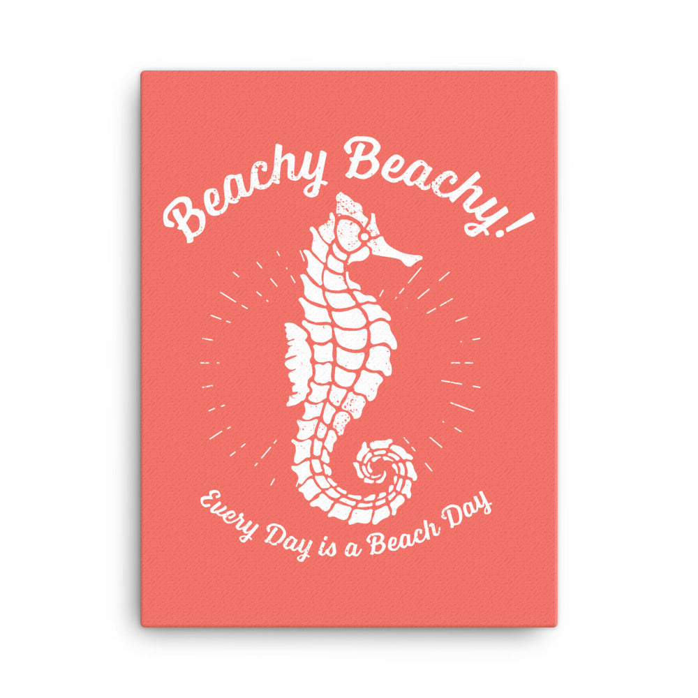 Beachy Beachy Vintage Seahorse on Coral Canvas Wall Art