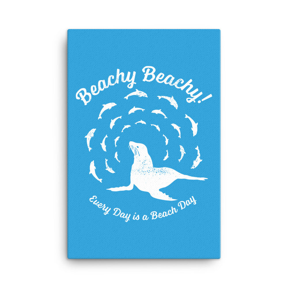 Beachy Beachy Vintage Seal and Dolphins on Blue Canvas Wall Art