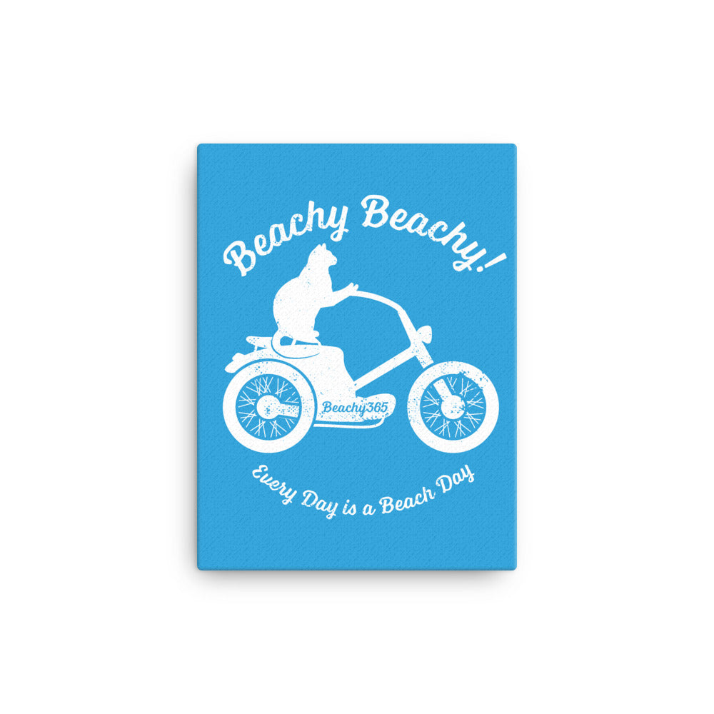 Beachy Beachy Vintage Scooter-Cat on Blue Canvas Wall Art