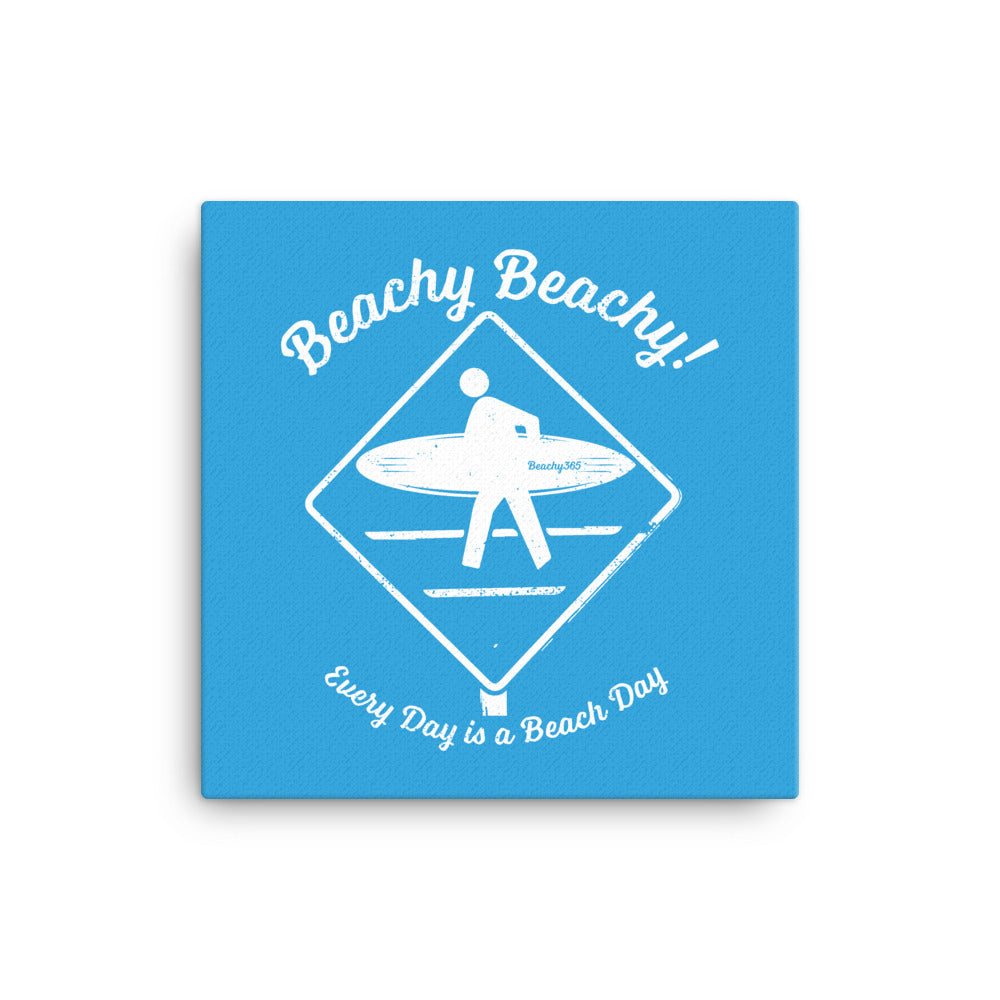 Beachy Beachy Vintage Surfer Crossing on Blue Canvas Wall Art