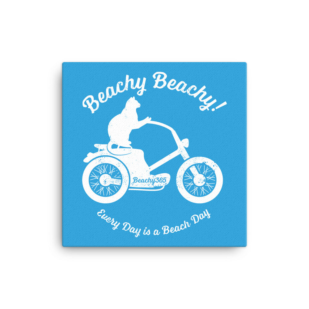 Beachy Beachy Vintage Scooter-Cat on Blue Canvas Wall Art