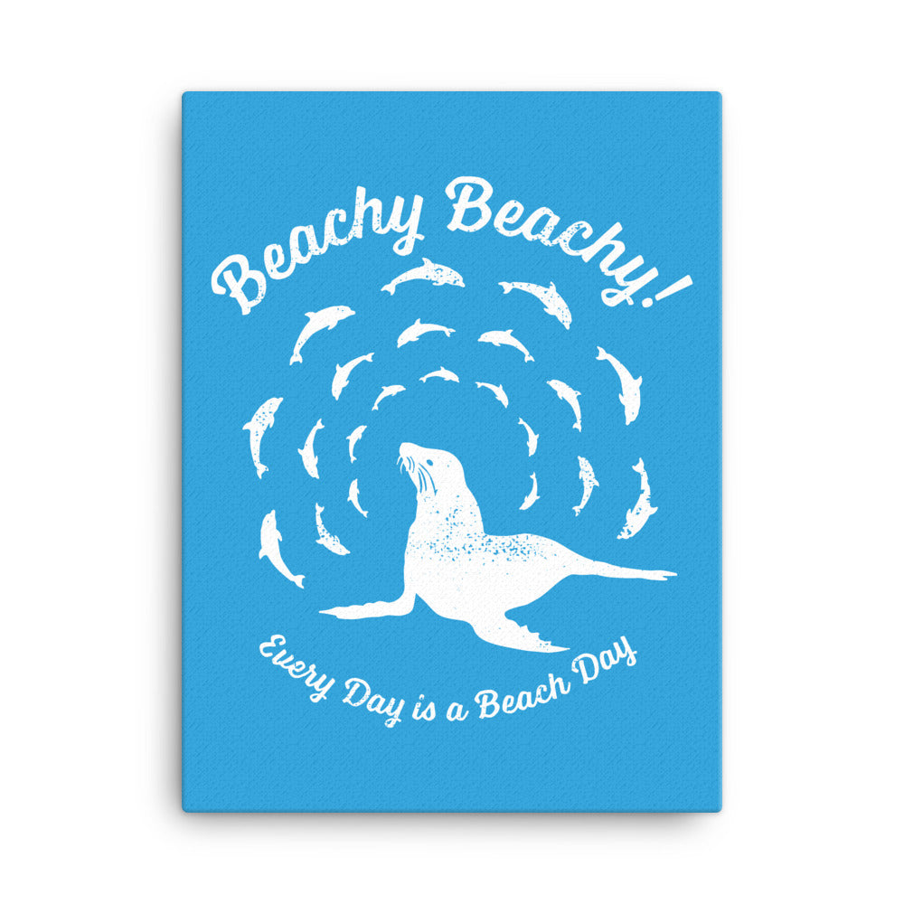 Beachy Beachy Vintage Seal and Dolphins on Blue Canvas Wall Art