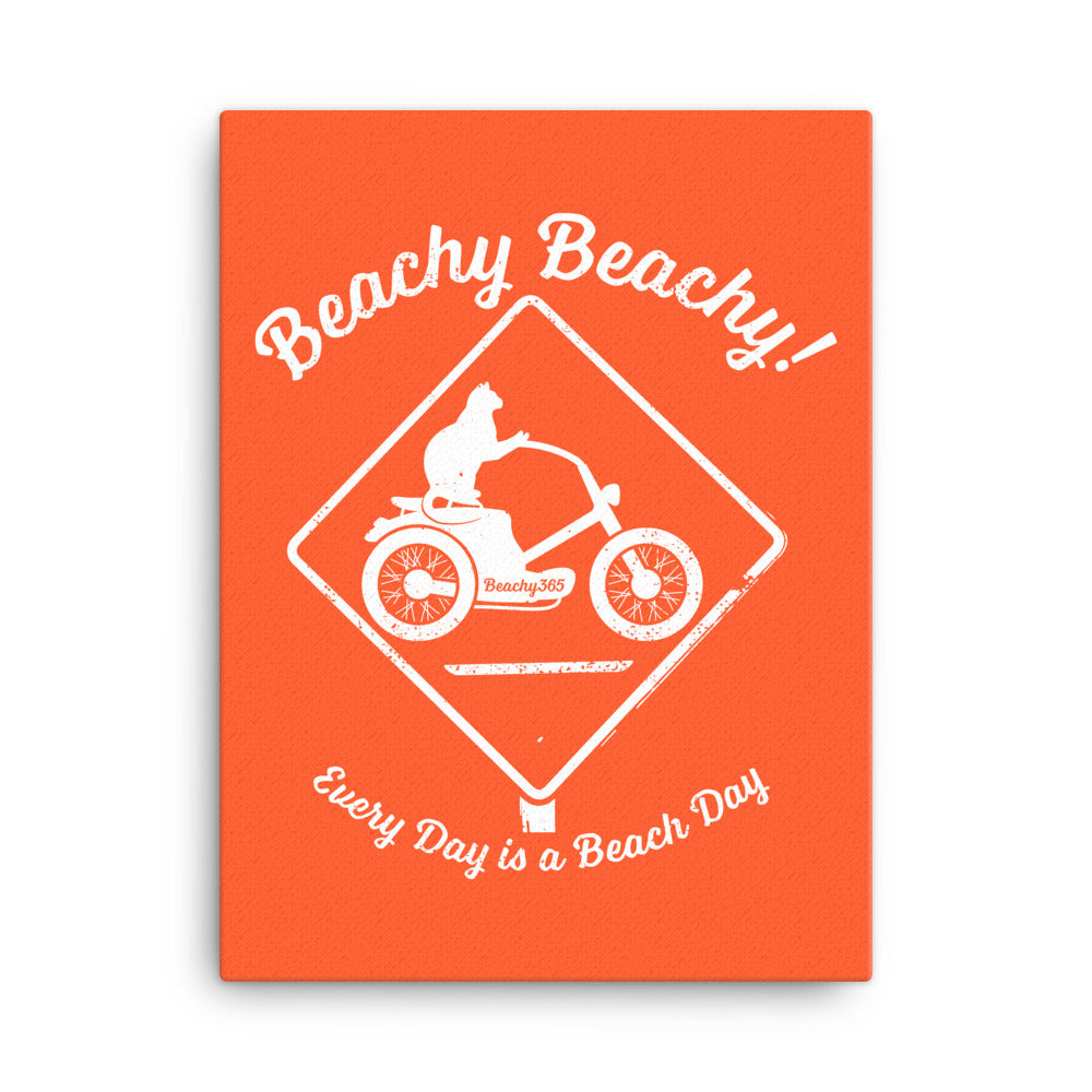 Beachy Beachy Vintage Scooter-Cat Crossing on Orange Canvas Wall Art