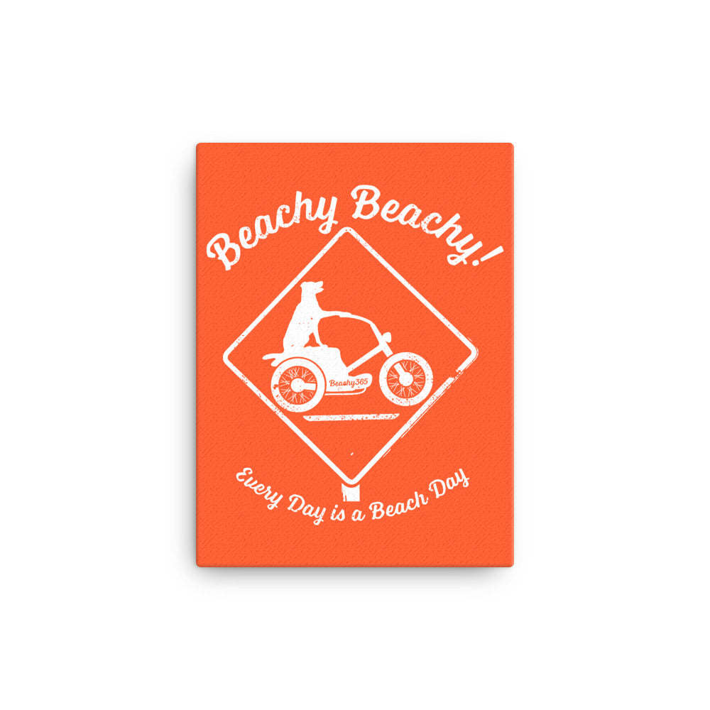 Beachy Beachy Vintage Scooter-Dog Crossing on Orange Canvas Wall Art