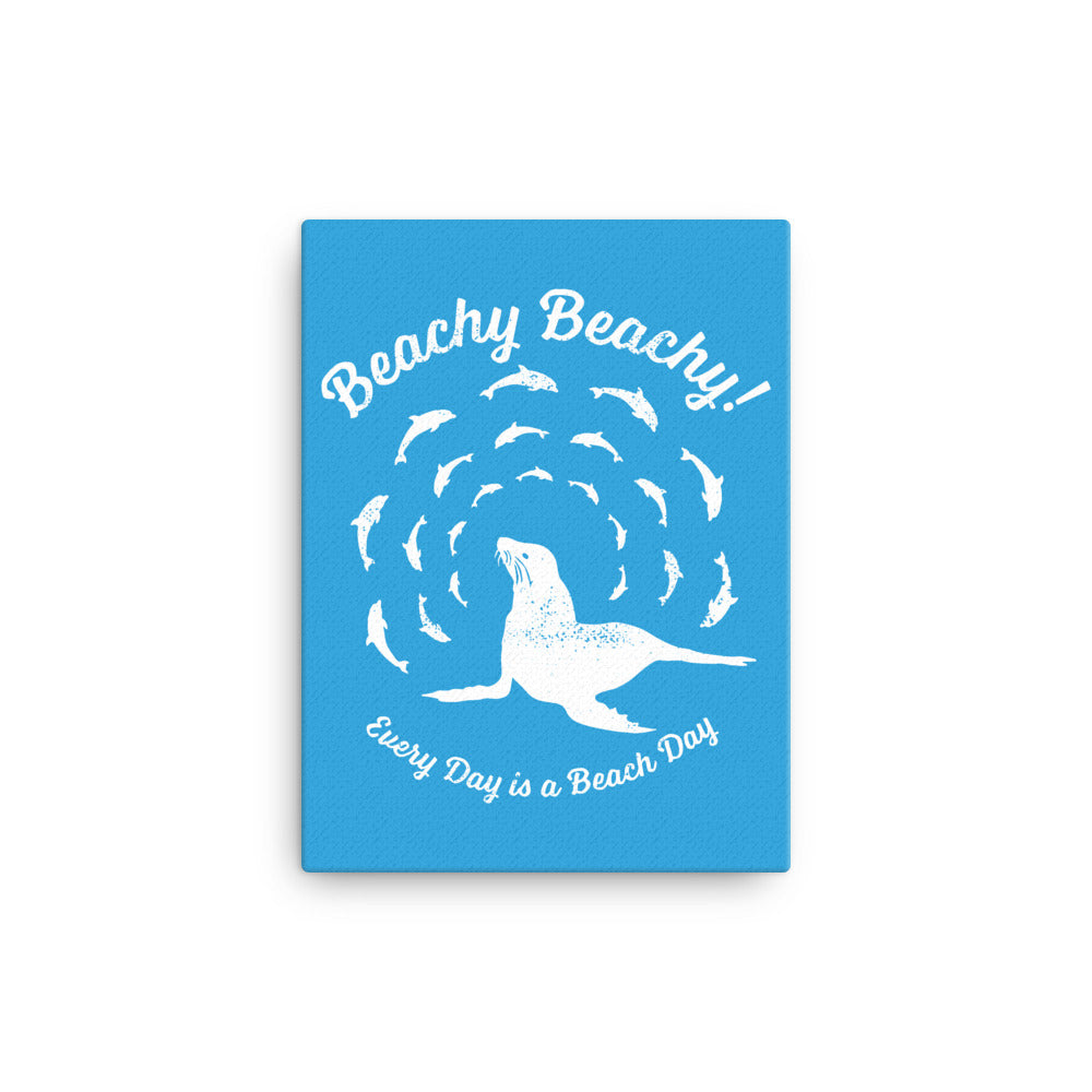 Beachy Beachy Vintage Seal and Dolphins on Blue Canvas Wall Art