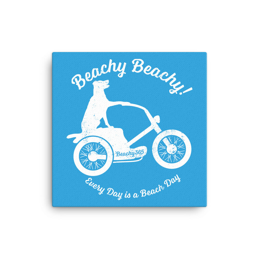 Beachy Beachy Vintage Scooter-Dog on Blue Canvas Wall Art