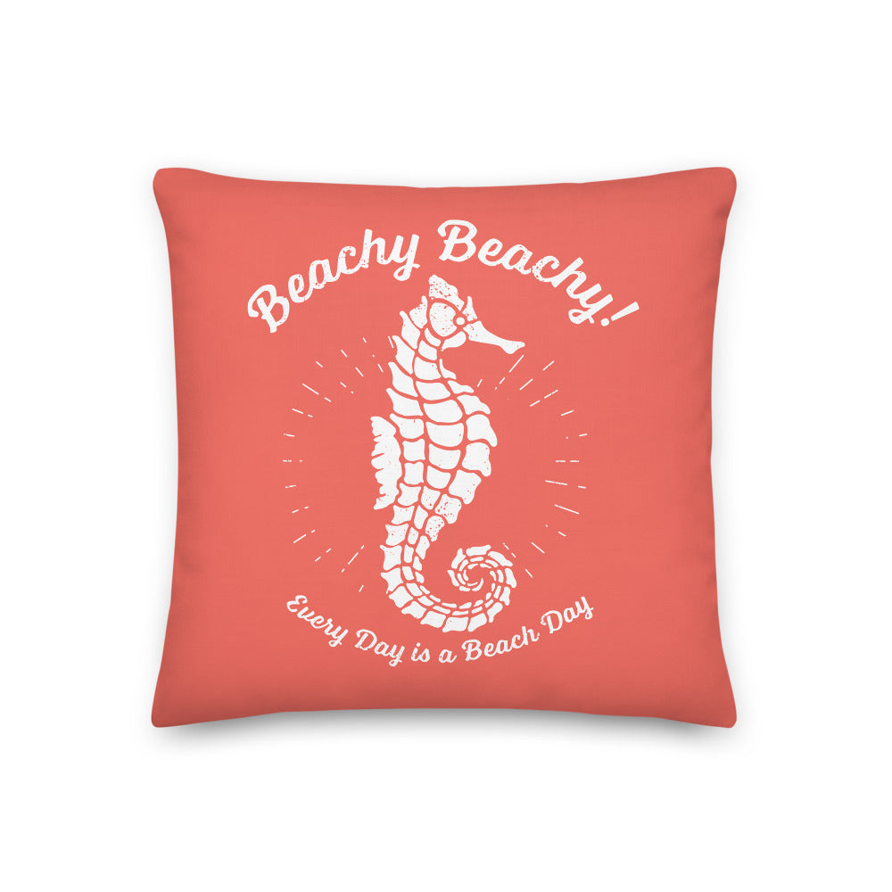 Beachy Beachy Vintage Seahorse on Coral Pillow - 2-Sided Print