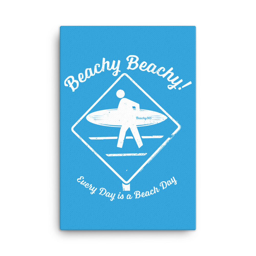 Beachy Beachy Vintage Surfer Crossing on Blue Canvas Wall Art