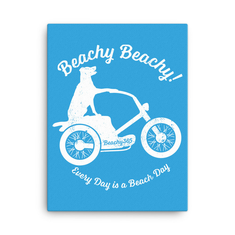 Beachy Beachy Vintage Scooter-Dog on Blue Canvas Wall Art