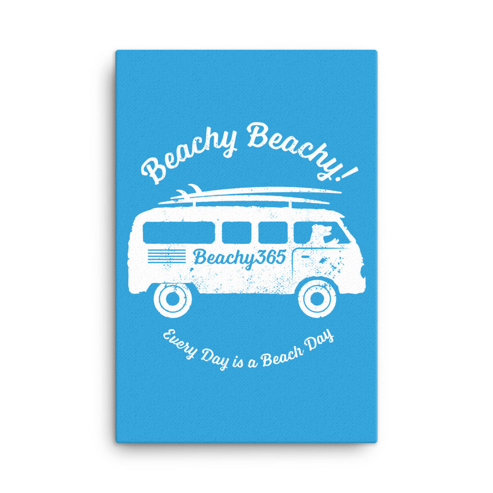 Beachy Beachy Vintage Surfbus Dog on Blue Canvas Wall Art